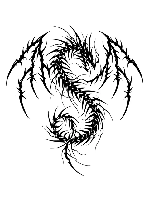 Black and white tribal dragon tattoo design