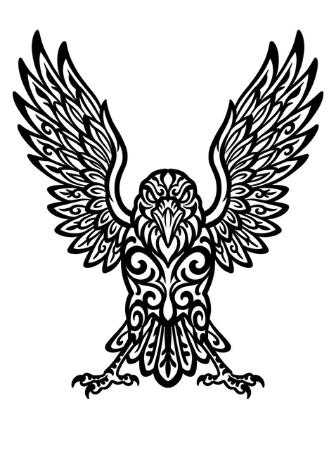Black and white tribal bird and eagle tattoo design