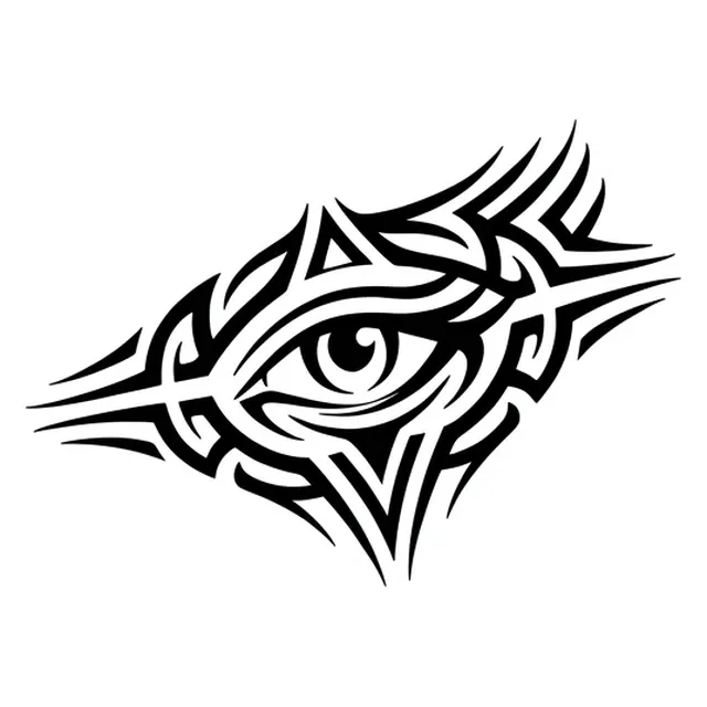 Black and white tribal eye tattoo design: a stylized eye at its center