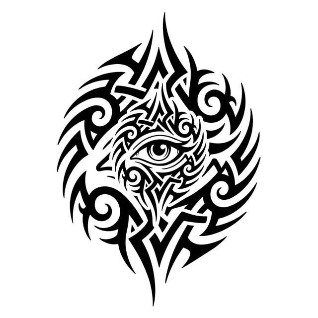 Black and white tribal eye tattoo design: a central eye motif