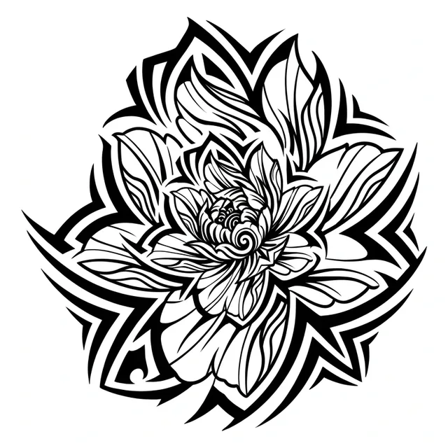 Black and white tribal flower tattoo design
