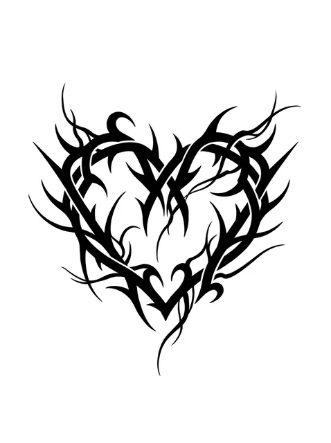 Black and white tribal heart tattoo design