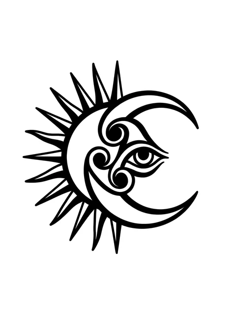Black and white tribal eye and moon tattoo design