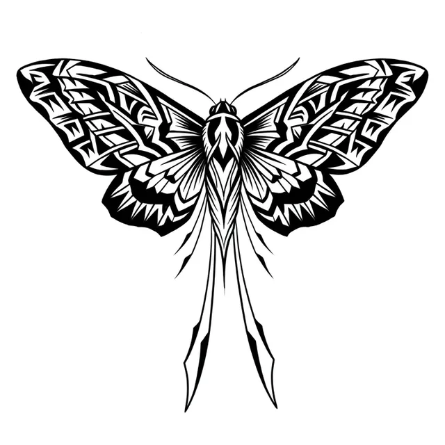 Black and white tribal moth tattoo design