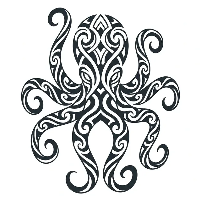 Black and white tribal octopus tattoo design
