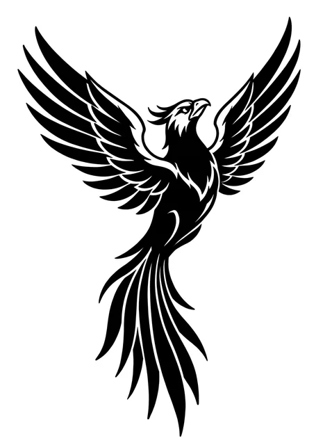 Black and white tribal phoenix tattoo design