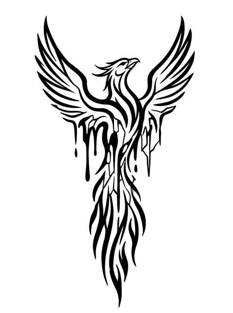 Black and white tribal phoenix tattoo design