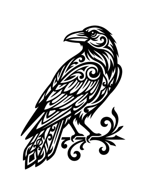 Black and white tribal raven tattoo design