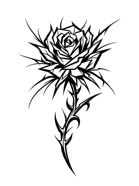 Black and white tribal rose and leaf tattoo design