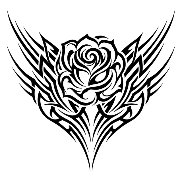 Black and white tribal rose tattoo design
