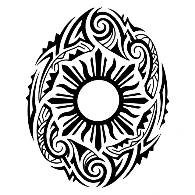 Black and white tribal sun tattoo design