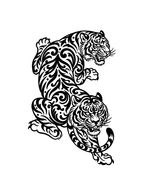 Black and white tribal tiger tattoo design