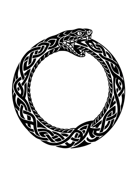 Black and white tribal viking and ouroboros tattoo design