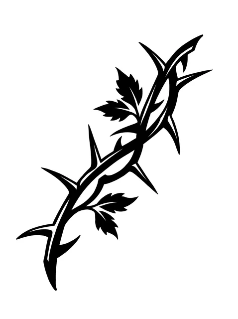 Black and white tribal vine and leaf tattoo design: a thorny vine with small leaves