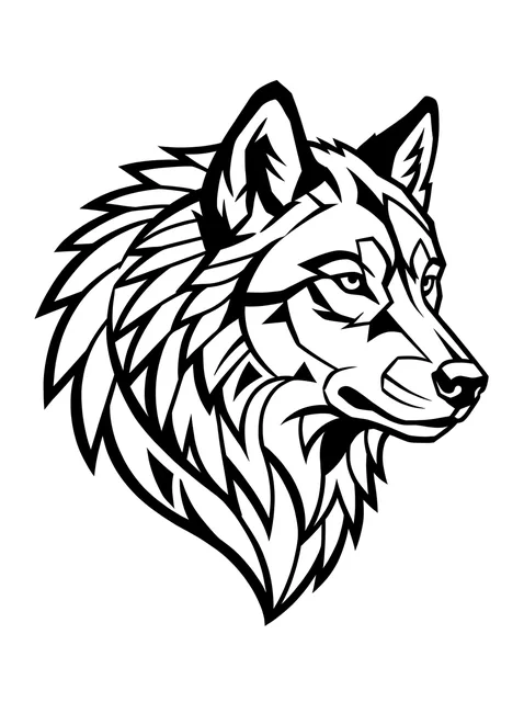 Black and white tribal wolf tattoo design