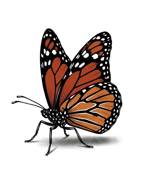 Color 3D butterfly tattoo design: its wings raised, orange wing panels veined and edged