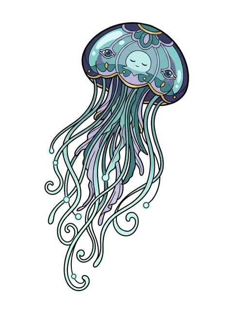 Color anime jellyfish tattoo design