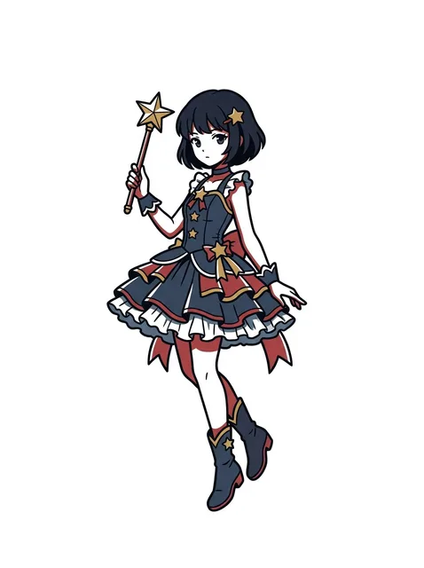 Color anime woman portrait and star tattoo design