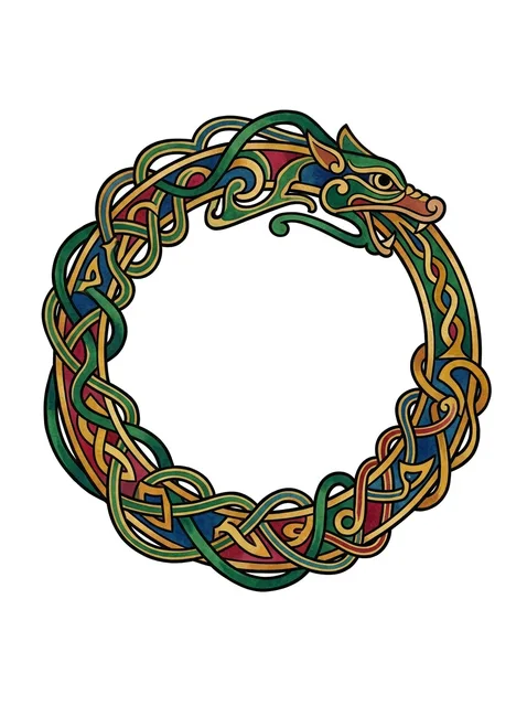 Color celtic dragon and ouroboros tattoo design: the head at the upper right