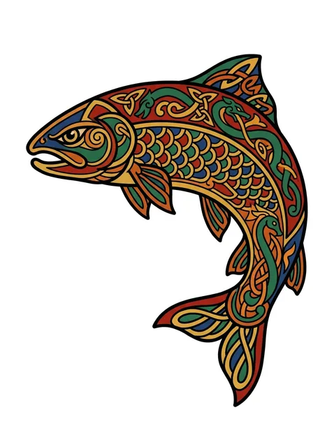 Color celtic fish tattoo design: a bold black outline