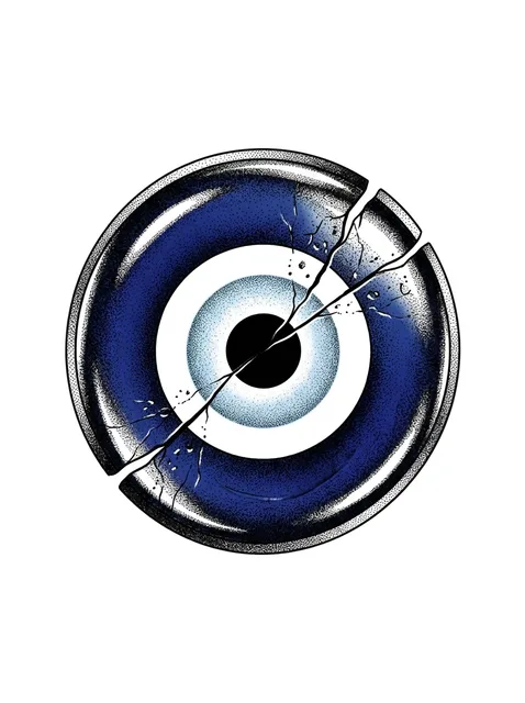 Color dotwork evil eye tattoo design: a broken evil eye