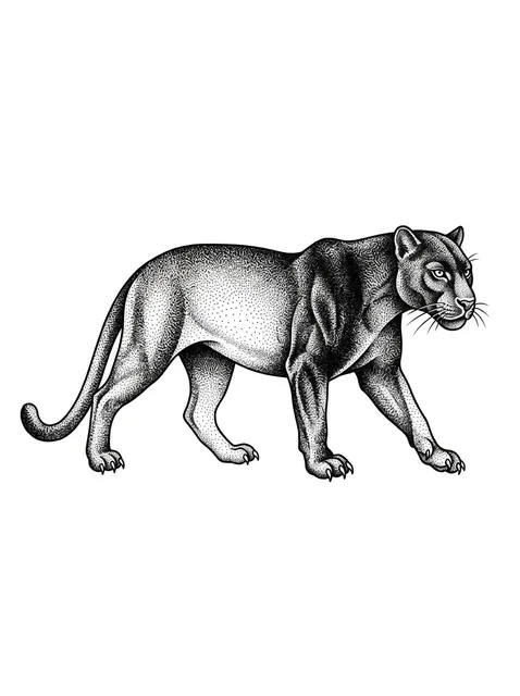 Color dotwork panther tattoo design: a panther in mid-stride