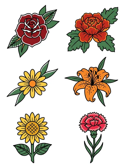 Color flash rose and peony tattoo design