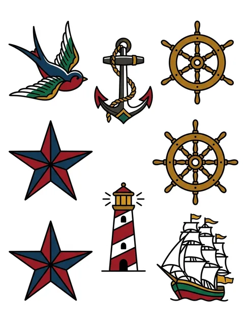 Color flash swallow and anchor tattoo design