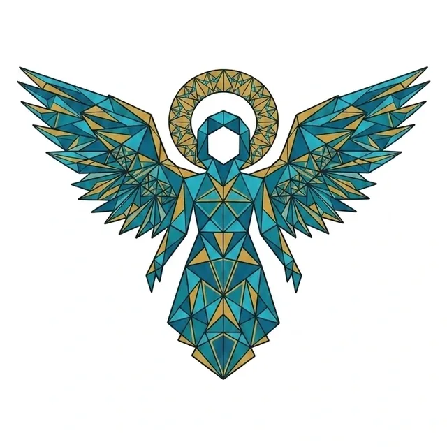 geometric Angel tattoo design, in colour