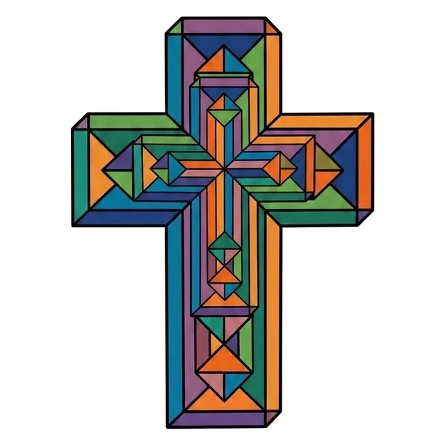 geometric Cross tattoo design, in colour