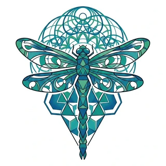 geometric Dragonfly tattoo design, in colour
