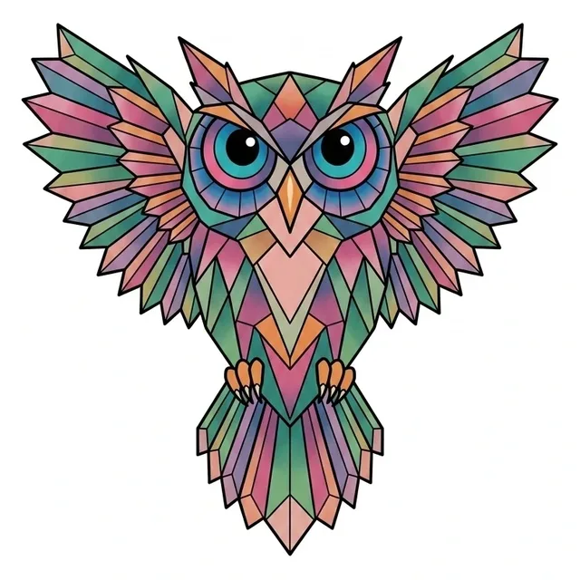 geometric Owl tattoo design, in colour