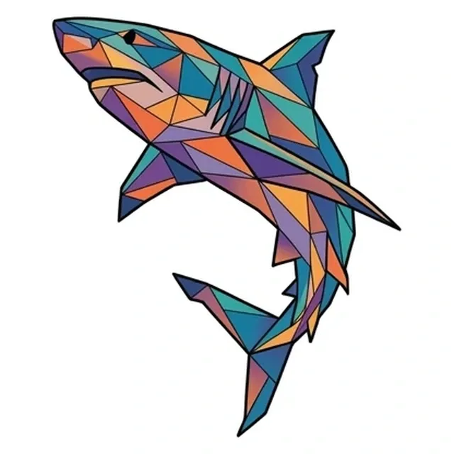 geometric Shark tattoo design, in colour