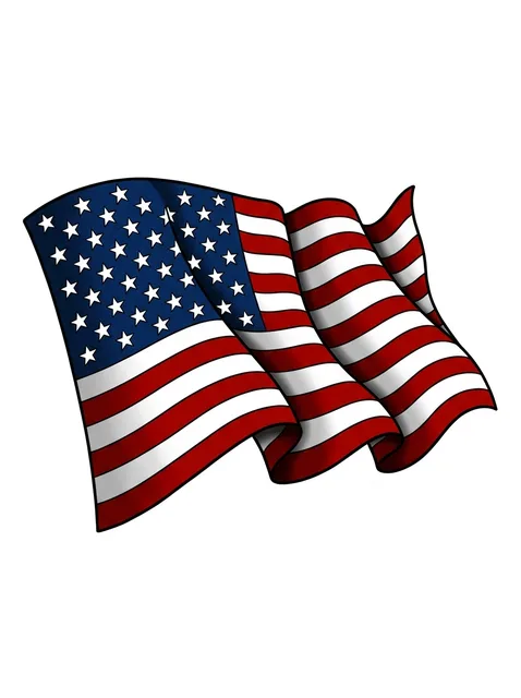 Color illustrative american flag tattoo design: a black outline, in full colour