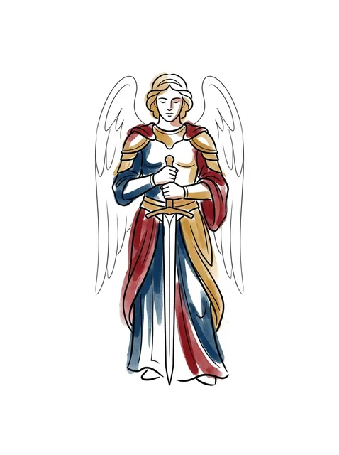 Color illustrative sword and angel tattoo design