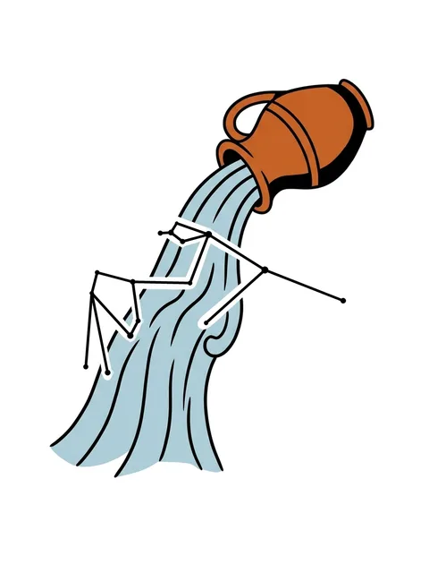 Tattoo-Vorlage mit dem Sternzeichen Wassermann und einem Sternbild, Stil: illustrativ, in Farbe