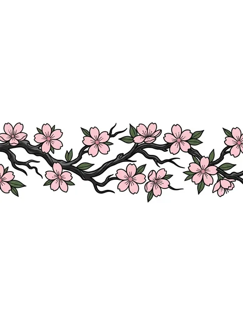 Color illustrative armband and cherry blossom tattoo design