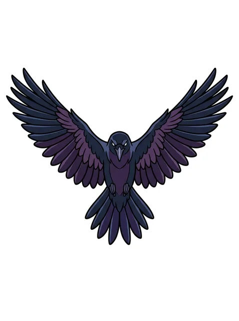 Color illustrative bird tattoo design: a raven or crow with outstretched wings