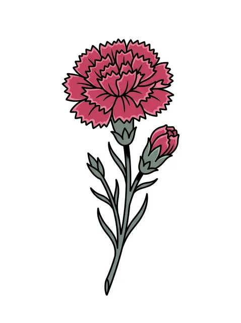 Color illustrative birth flower and carnation tattoo design