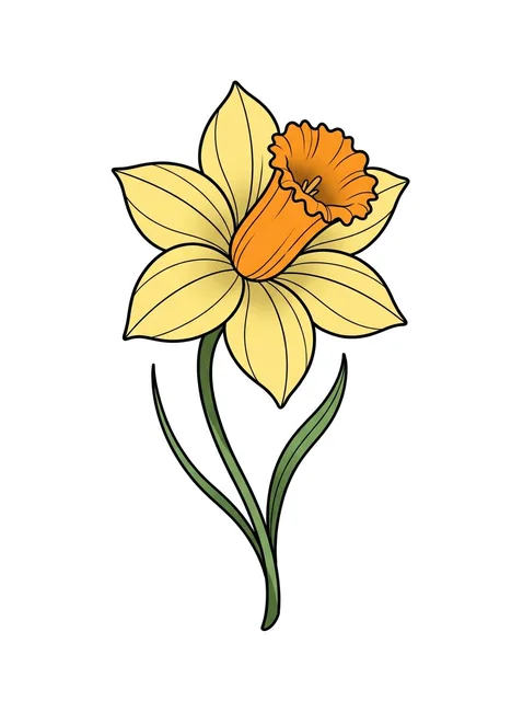 Color illustrative birth flower and daffodil tattoo design