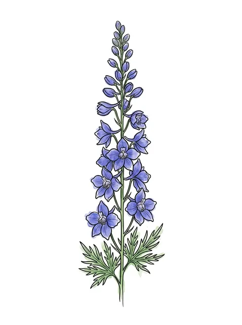 Color illustrative birth flower and larkspur tattoo design