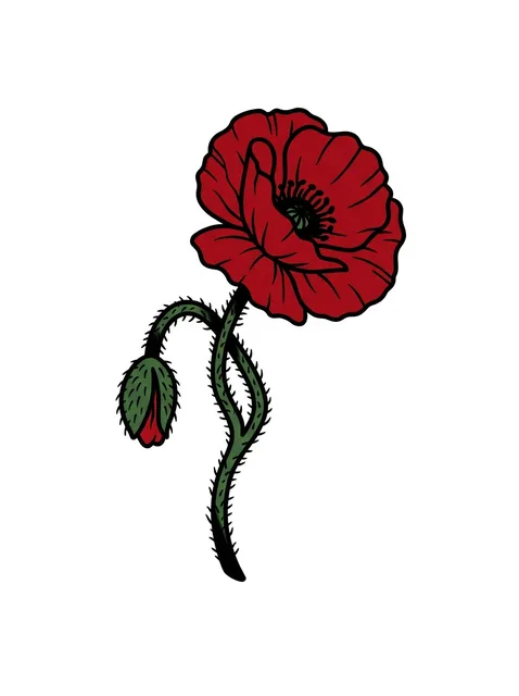 Color illustrative poppy and birth flower tattoo design