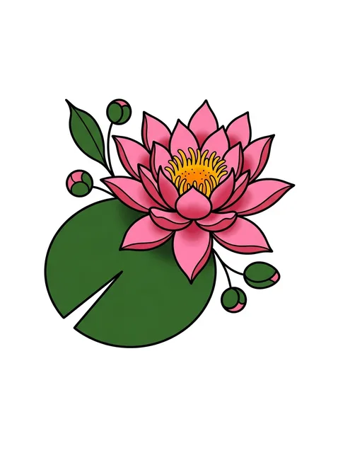 Color illustrative birth flower and water lily tattoo design