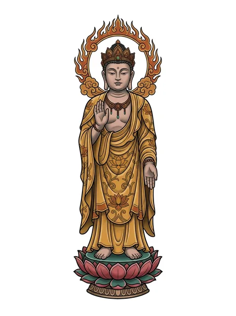 Color illustrative buddha and lotus tattoo design
