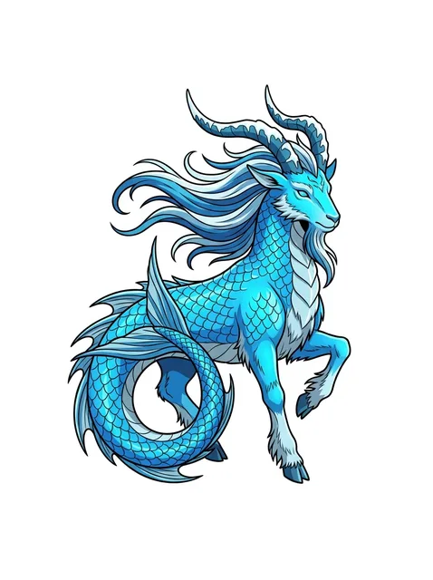 Tattoo-Vorlage mit dem Sternzeichen Steinbock, Stil: illustrativ, in Farbe