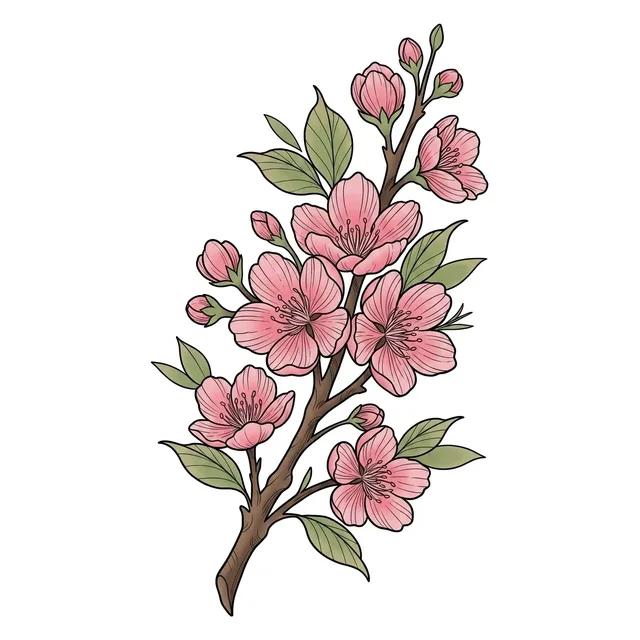 illustrative Cherry Blossom tattoo design, in colour