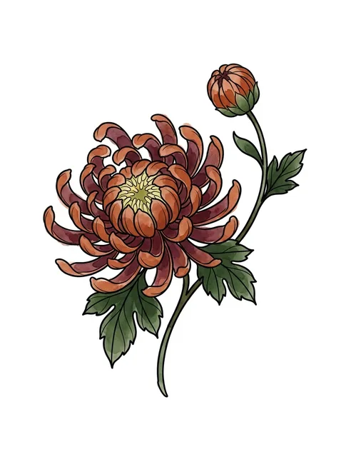 Color illustrative chrysanthemum tattoo design