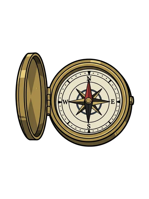 Color illustrative compass tattoo design: an open golden compass