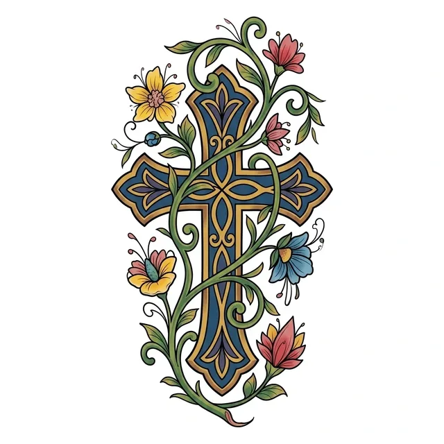 illustrative Cross tattoo design, in colour