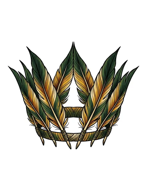 Color illustrative crown and feather tattoo design